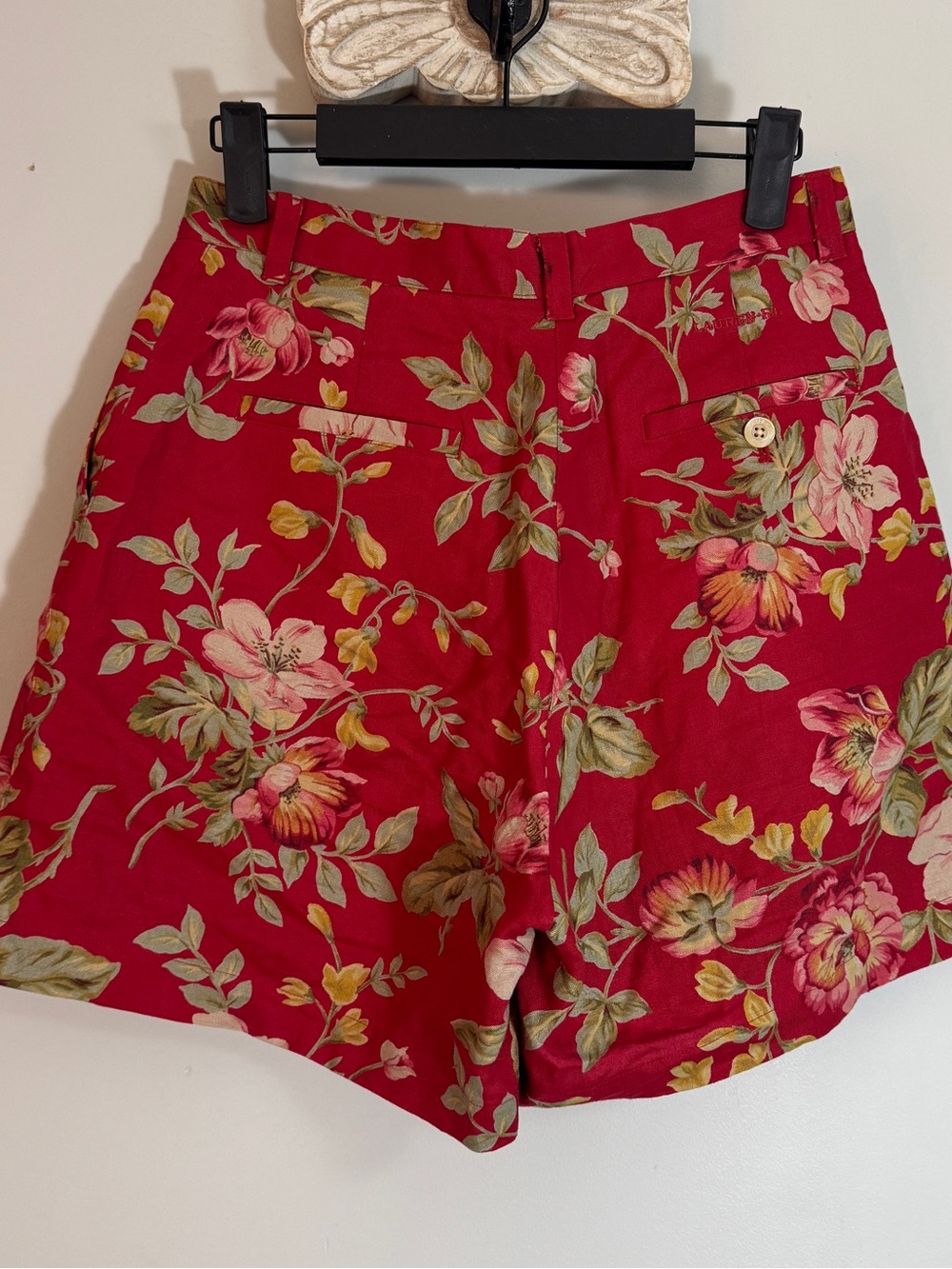 Vintage Ralph Lauren Linen Floral Bermuda Shorts Red Cottagecore 6P - Picture 6 of 15